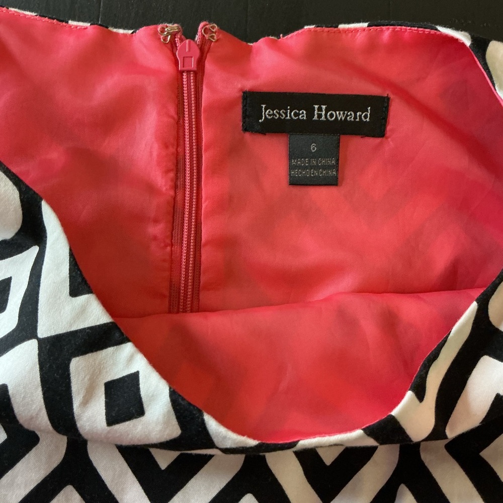 Jessica Howard women’s Black White Geometric Dress Pink Bow Sleeveless size‎ 6 - Picture 8 of 8